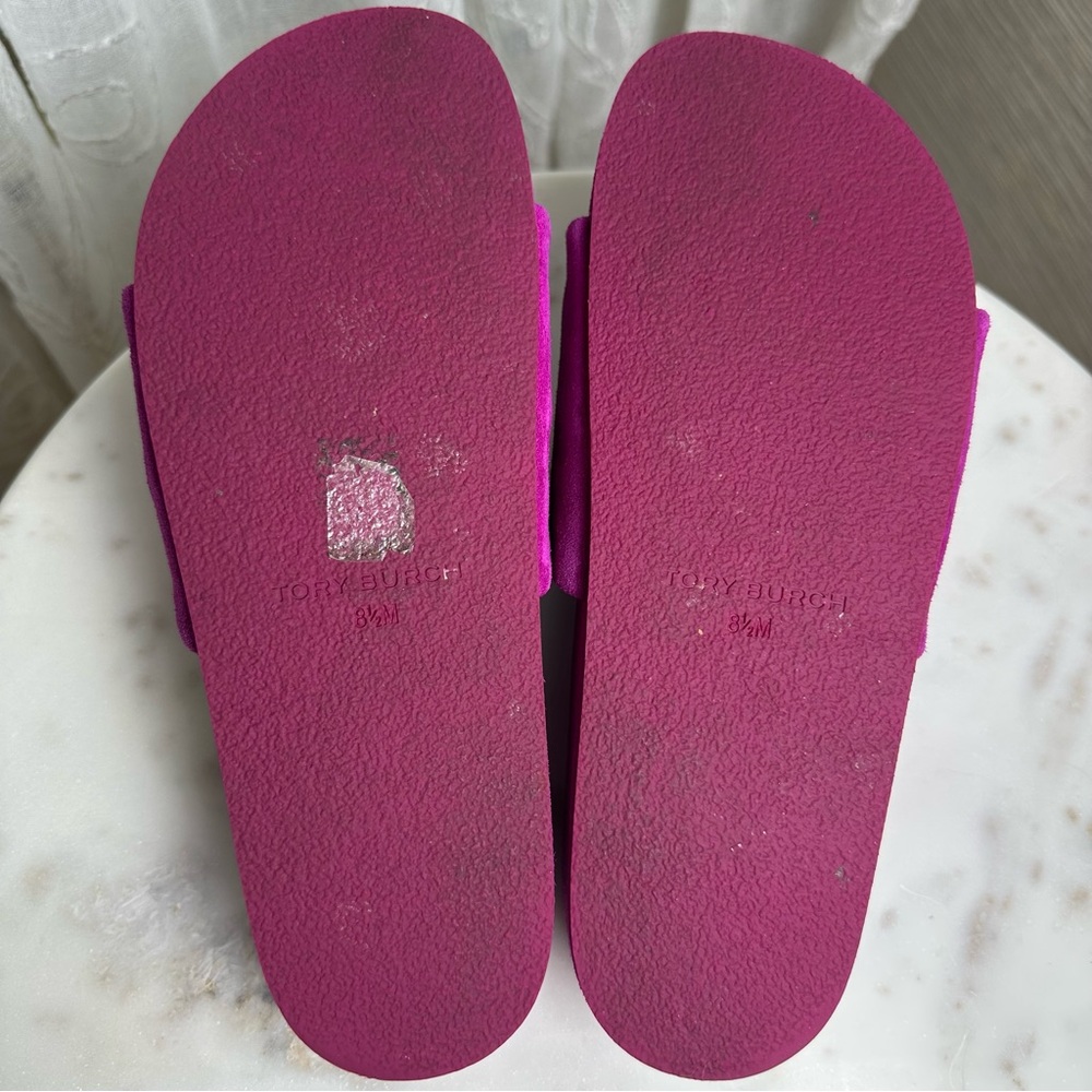 Tory Burch Woven Double T Slide Sandals in Fuchsia  8.5 - Picture 7 of 8
